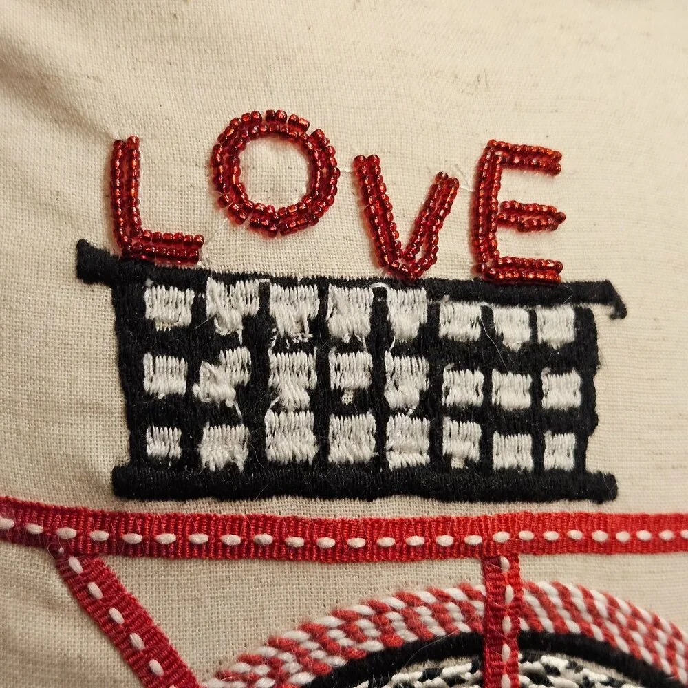 RARE MACKENZIE CHILDS BICYCLE LOVE COURTLY CHECK COTTON THROW ACCENT PILLOW